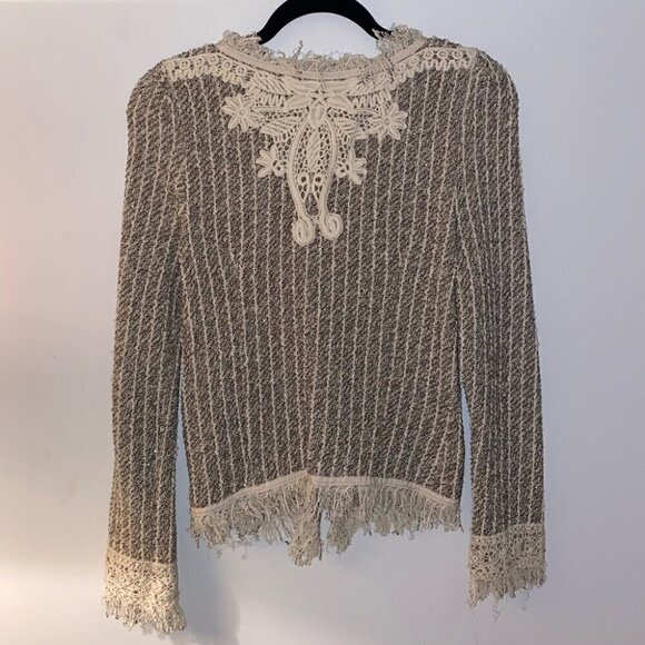 Zara Cropped Tweed Jacket Embroidery on the Back Frayed Trim Cream Size M - Picture 3 of 6